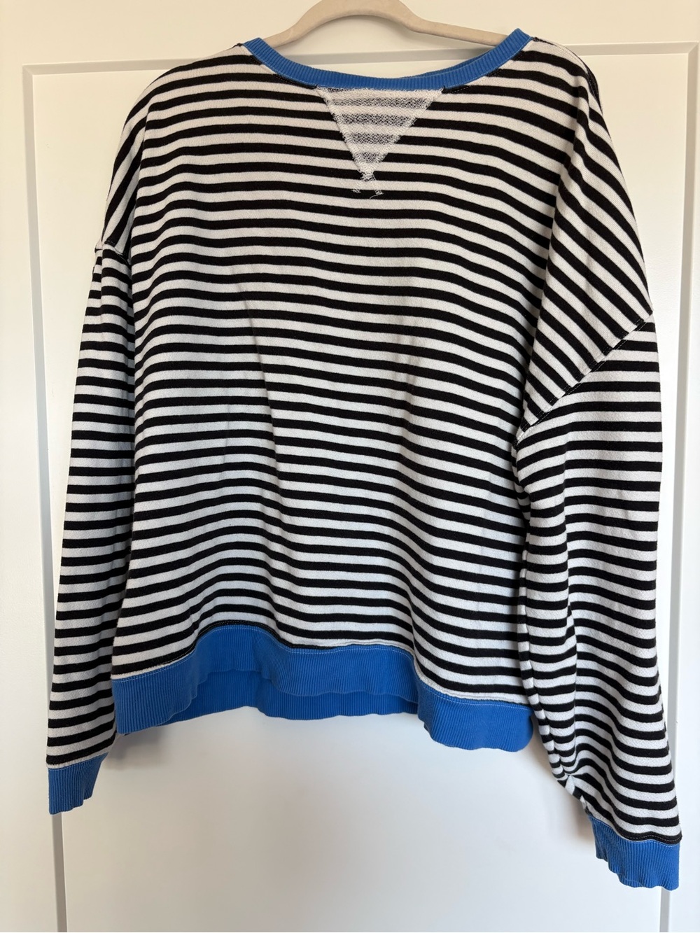 We The Free Black & White Striped Pullover with Blue Trim